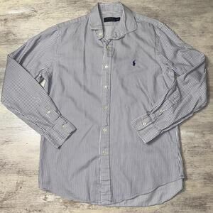 EUC Polo Ralph Lauren Blue Pinstriped Button Down Shirt Size Medium